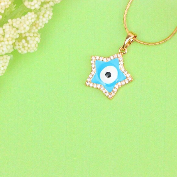 "Star-Shaped Evil Eye Pendant in Rose Gold with Sparkling Stones, XPPT1870 - Picture 12 of 13